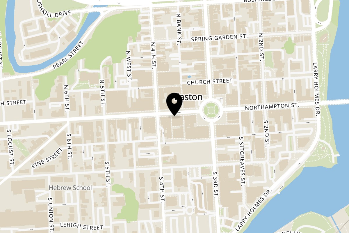 Map showing the location of Aman's Artisan Indian Cuisine on 336 Northampton St in Easton